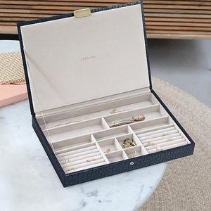 STACKERS NAVY VEGAN CROCODILE SUPERSIZE LIDDED JEWELRY BOX